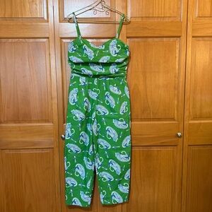 Milk White Tiger Bird Chinoiserie Motif Made in Greece Cotton Jumpsuit